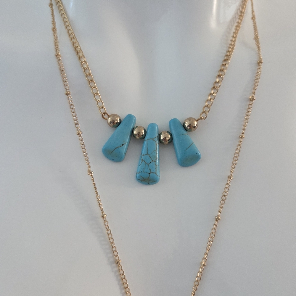 Paparazzi Boho Gold Layered Necklace with Turquoise Accents - Picture 7 of 10